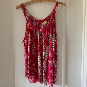Free People floral V neck tank top assymetrical hem